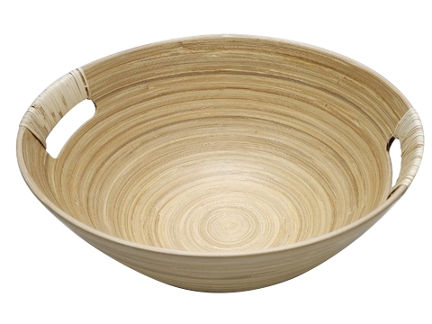 Round bamboo bowl with rattan accent